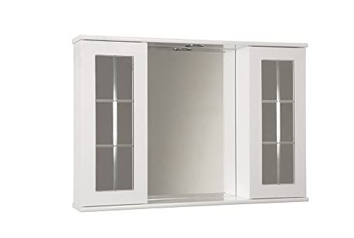 MaMa Store Badkamerspiegel met Engels en LED-licht, wit, glanzend, hout, 92 cm x D 16 cm x H 64 cm