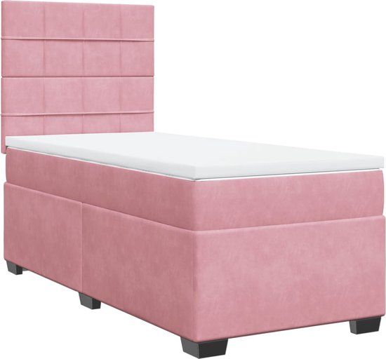 vidaXL Boxspring met matras fluweel roze 100x200 cm