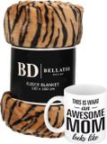 Bellatio Design Cadeau moeder set - Fleece plaid/deken tijger print met Awesome Mom mok