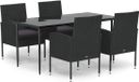 vidaXL 5-delige tuinset met kussens poly rotan zwart