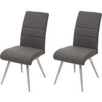 HWC Set van 2 eetkamerstoelen HWC-G55, keukenstoel Stoel, stof/textiel geborsteld roestvrij staal ~ grijsbruin