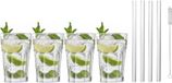 Royal Leerdam 4x Cocktailglazen / Mojito glazen transparant 410 ml - Inclusief 4x glazen herbruikbare rietjes