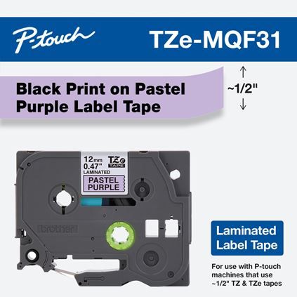 Brother TZEMQF31M Label Tape - Black on Purple - 12mm x 8m - TZe
