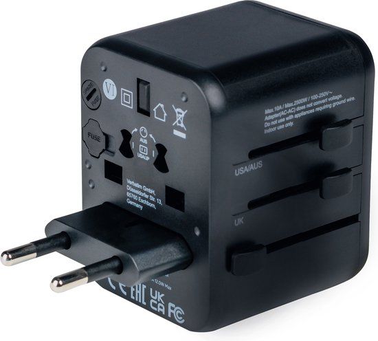 Verbatim 49543 Reisstekker Universal Travel Adapter UTA-01 met 2xUSB Charger