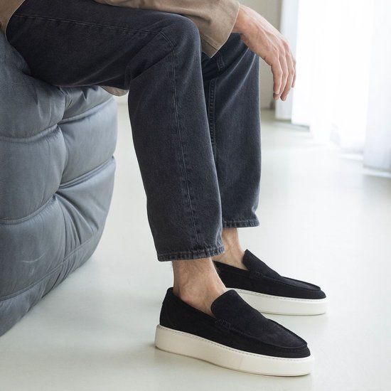 Manfield Zwarte suède loafers Heren Maat 45