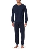 Schiesser Pyjama lang Comfort Essentials Heren donkerblauw 3XL