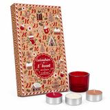 WDMT Spies Trading Adventskalender met 24 Geurkaarsjes – Inclusief Glazen Kaarsenhouder – Cadeaubox met 24 Kaarsen – Kaarsen Adventskalender voor Volwassenen – Kerstcadeau – Geurkaarsen Cadeauset – Rood