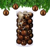 Merkloos / Sans marque Relaxdays Kerstballen - set van 30 - plastic - Ø 6 cm - onbreekbaar - bruin