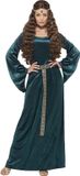 Smiffys Smiffy Middeleeuwse dame jurk - Maat M - Groen/Turquoise