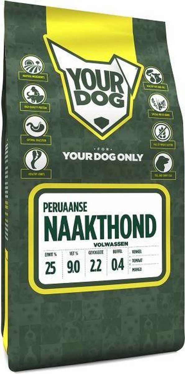 Yourdog Volwassen 3 kg peruaanse naakthond hondenvoer