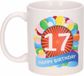 Bellatio Decorations 17 jaar Verjaardag koffiemok - cadeau beker - feestelijke ballonnen print - 300 ml - keramiek - wit