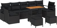 vidaXL Tuinbank Set 10-delig Zwart Polyrattan
