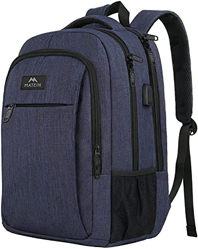 MATEIN Laptoprugzak voor heren, voor school, werk, met USB-oplaadaansluiting, multifunctionele anti-diefstal, zakelijke reisrugzak voor notebook, waterdichte schoolrugzak 15,6 inch laptop rugzak mannen