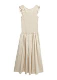 comma Jurk lichtbeige katoen lange mouw ronde hals kuithoogte 46