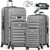 KESSER® 4x Koffer, reiskofferset, trolley koffer, incl. bagageweegschaal + bagagelabel rollend kofferslot, 4 wielen ABS, harde schaal telescoopgreep S-M-L-XL - Zilver