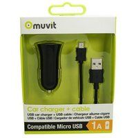 MUVIT - Stroomadapter voor auto - 1 A (USB) - op kabel: Micro-USB - zwart