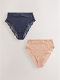 Next - Dames - Set van 2 hoog opgesneden slips met kant - Naturel