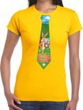 Bellatio Decorations Shoppartners Bv Geel Paas t-shirt met paashaas stropdas - Pasen shirt voor dames - Pasen kleding L