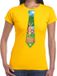 Bellatio Decorations Shoppartners Bv Geel Paas t-shirt met paashaas stropdas - Pasen shirt voor dames - Pasen kleding L