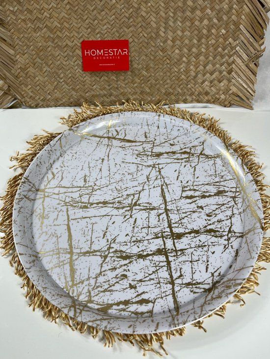 Homestar Melamine Dienblad - Rond - Marble - 35CM - Wit/Goud