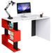 BAKAJI Bureau met boekenkast, 3 etages, werktafel, deur, PC, frame en tafelblad van hout, MDF, meubels, kantoor, modern design, afmetingen: 120 x 60 x 75 cm (rood)