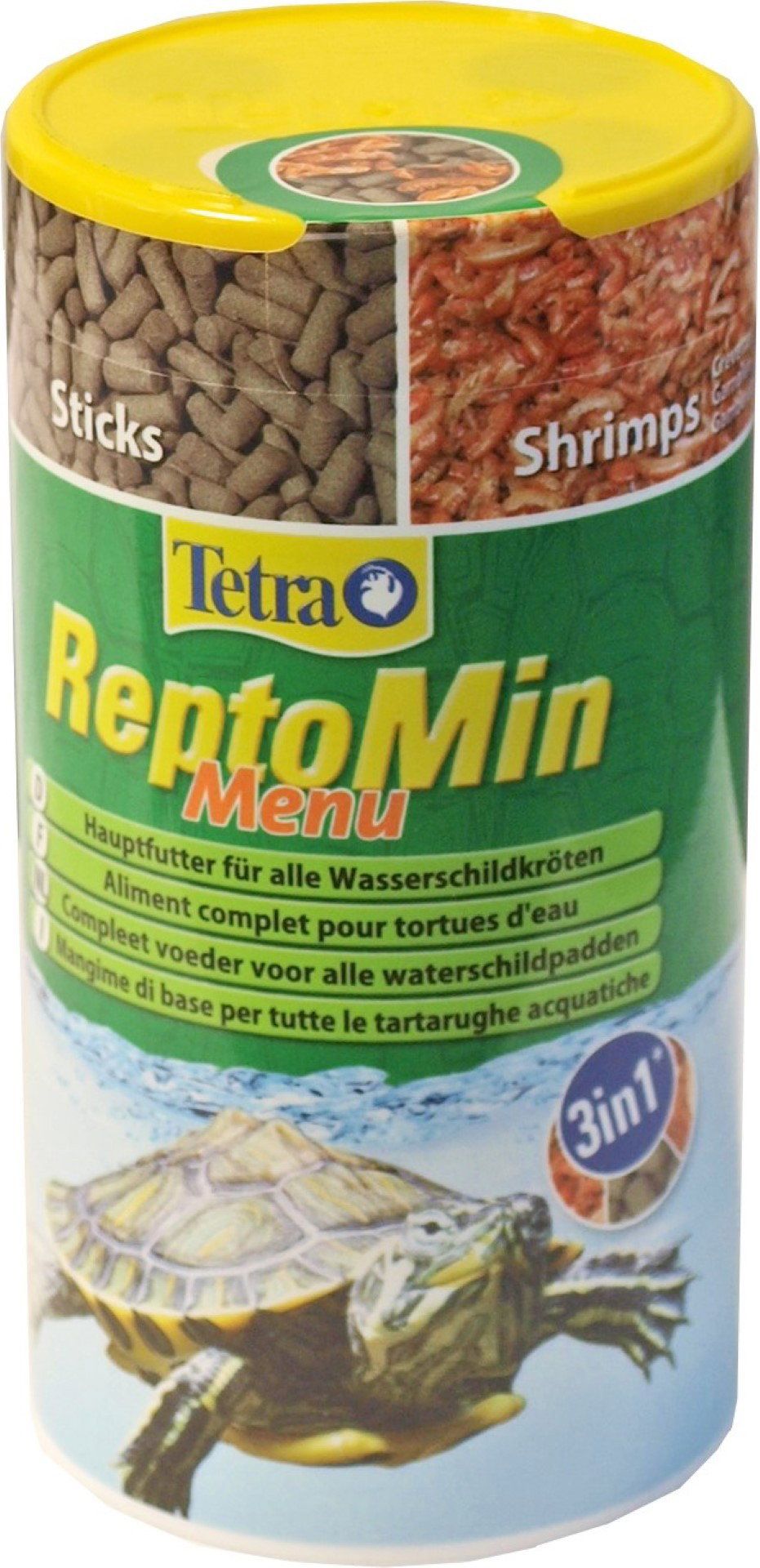 Tetra ReptoMin Menu hoofdvoermix (in drie verschillende vormen, drijvende voersticks voor waterschildpadden met pellets, kralen en krimpsten), per stuk verpakt (1 x 250 ml doos)