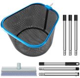 Épuisette piscine - 180 cm - Maille fine - 25 cm de profondeur - Avec brosse de piscine