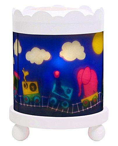 Trousselier - Trein - Nachtlampje - Magische carrousel - Ideaal geboortegeschenk - Kleur hout wit - geanimeerde afbeeldingen - rustgevend licht - 12V 10W gloeilamp inclusief - EU-stekker