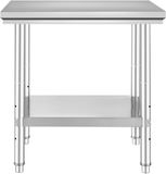 Table de travail en acier inoxydable, 61 x 76,2 cm, capacité de charge 318 kg, table de travail métallique robuste, 3 étagères réglables en hauteur, poste de travail commercial, cuisine, garage, restaurant, jardin arrière