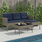 vidaXL Tuinbank Set 2-zits Grijs en Marineblauw Polyrattan