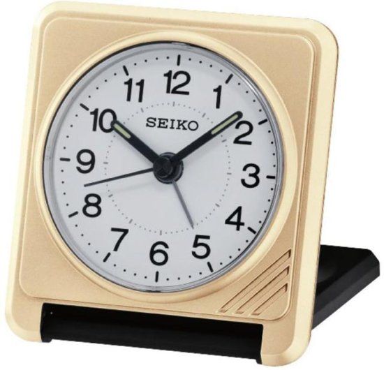 Seiko reiswekker - QHT015G - elektronisch piep alarm – goukleurig zwart