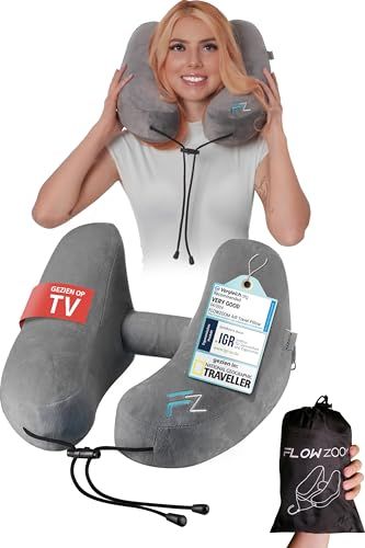 FLOWZOOM AIR Opblaasbaar Nekkussen Vliegtuig met Kap Grijs Maat M H-design