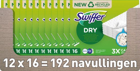Swiffer Vloerreiniger - Droge Vloerdoekjes - Navullingen - Voordeelverpakking 12 x 16 stuks