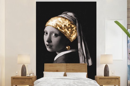 Nr1Wallpaper Behang - Fotobehang Meisje met de parel - Johannes Vermeer - Goud - Breedte 155 cm x hoogte 240 cm