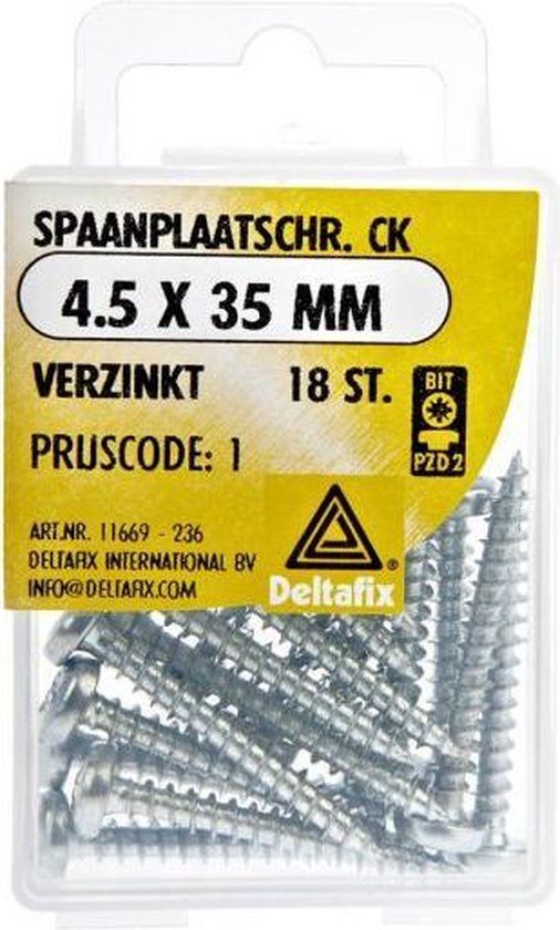Deltafix Hout schroef. 4.5x35mm. Cilinderkop. Verzinkt. 18 stuks.