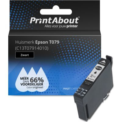 PrintAbout Huismerk Epson T0791 (C13T07914010) Inktcartridge Zwart