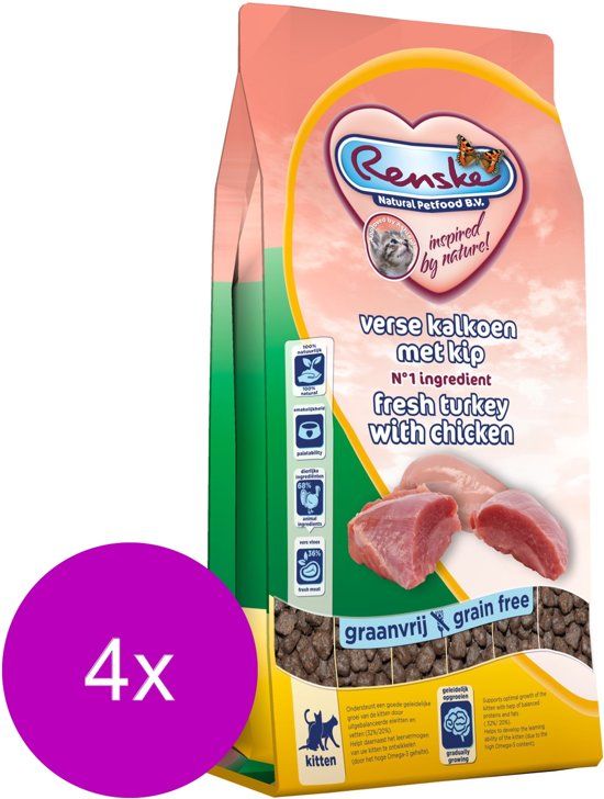 Renske Kitten Verse Kalkoen&Kip - Kattenvoer - 4 x 400 g