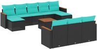 vidaXL 11-delige tuinbankset met kussens, zwart, polyrotan