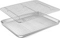 Merkloos Baking tray met koelrooster - RVS rechthoekige bakpan - ovenplaat en koelrek voor bakken - braden - serveren - 40.6 x 30.2 x 2.5 cm