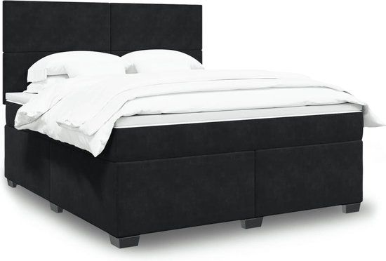vidaXL Boxspring met matras fluweel zwart 180x200 cm