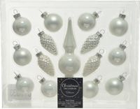 Decoris Kaemingk B.V. Winter witte glazen kerstballen 3 cm en piek set voor mini kerstboom 15-dlg
