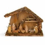 Merkloos / Sans marque Euromarchi Complete kerststal - 39 x 19 x 28 cm - met 8 kerstbeeldjes - kerstdecoratie stal