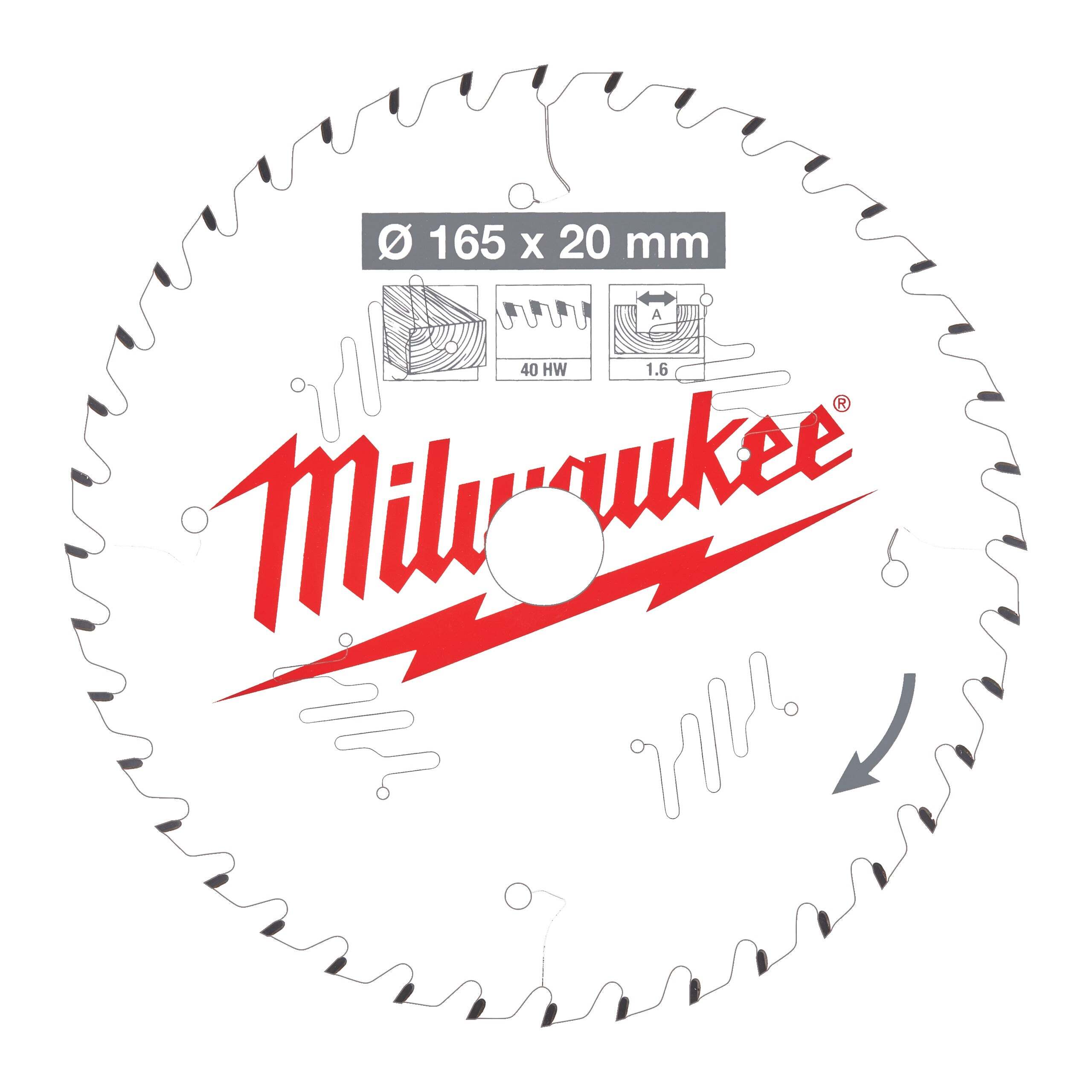 Milwaukee Cirkelzaagblad voor Hout | Ø 165mm Asgat 20mm 40T - 4932471932