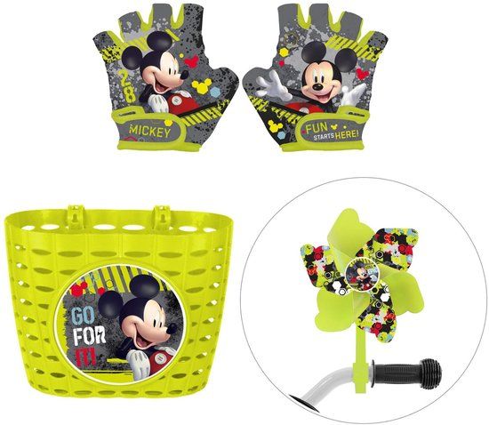 4KidsOnly Mickey Mouse Fiets accessoires; Mand, Windmolen en Fietshandschoenen