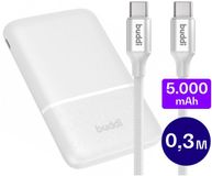 Buddi Go Compacte Powerbank 5.000 mAh met Buddi Flex USB-C naar USB-C Kabel 60W 30cm | Compact Reisformaat | 60W Power Delivery | Snelladen Smartphone en Tablet | Ideaal voor Onderweg | Wit