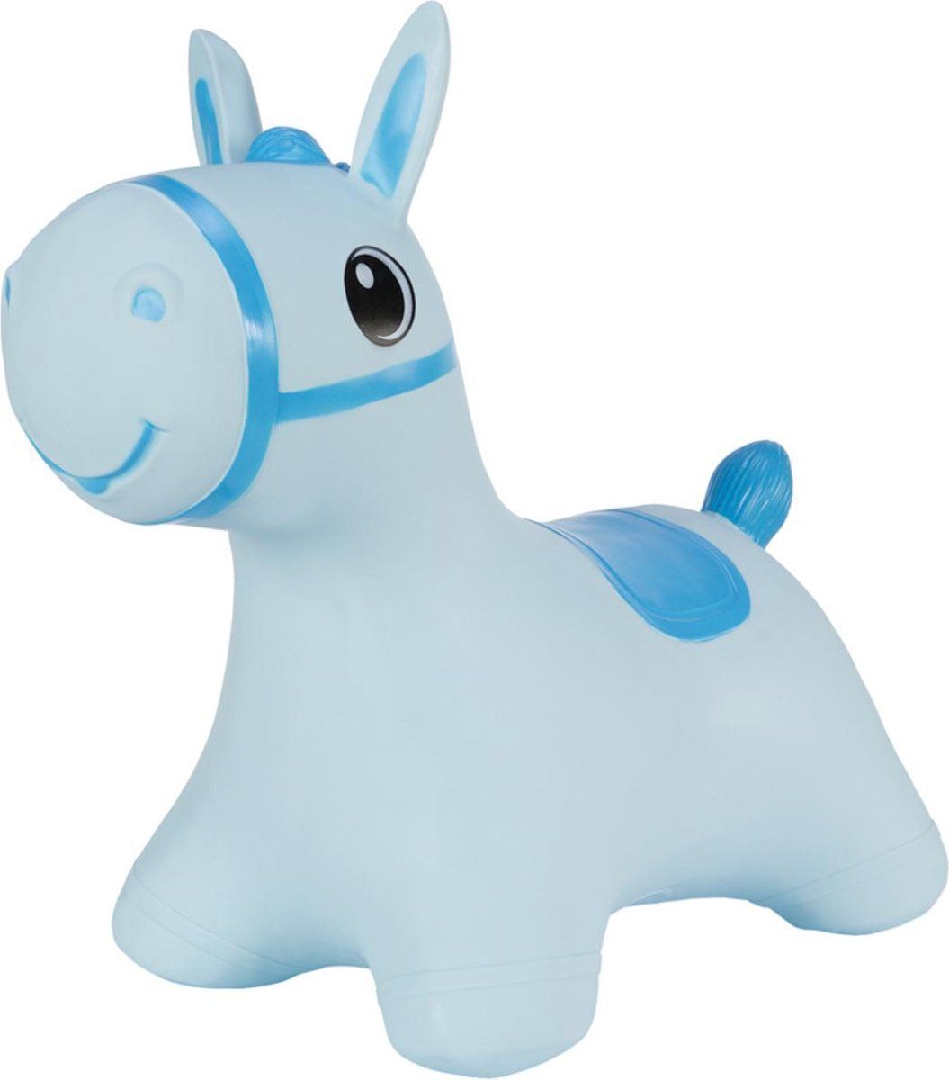 Hoppimals Rubberen Springdier Blauw Paardje + pomp