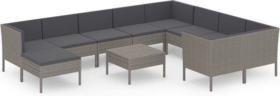 vidaXL 11-delige Loungeset met kussens poly rattan grijs