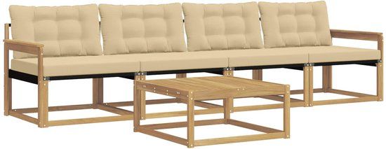 vidaXL Acacia Hout Bank Loungeset Wit en Beige 4 Zitplaatsen Zonder Kussens