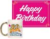 Bellatio Decorations Verjaardag cadeau koffiemok thema 80 jaar - voor een vrouw - veteranen - met knalroze Happy Birthday wenskaart - A5 formaat
