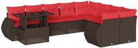 vidaXL 10-delige tuinbankset met kussens, bruin, polyrotan